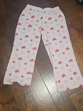 Women's XXL Light Pink Strawberry Shortcake-Print Pajama Bottoms